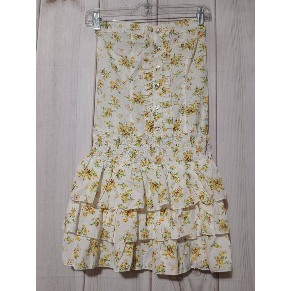 Pop Star Shirt Junior‎ Small Yellow Floral Strapless